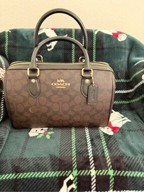 Coach Medium Brown Signature Canvas Rowan with Gold Hardware